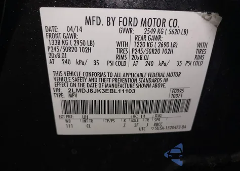 2014 Lincoln Mkx from USA, damaged, VIN 2LMDJ8JK3EBL11103